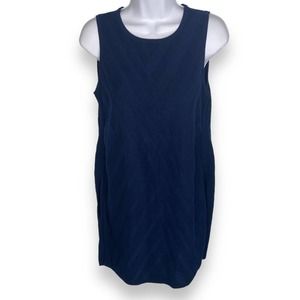 WHBM Sz Medium Textured Knit Sleeveless Sweater Tunic Side Slits Blue Geometric